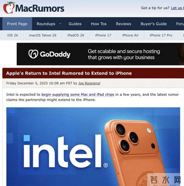 外媒：苹果产能再分散，英特尔将为iPhone供应芯片