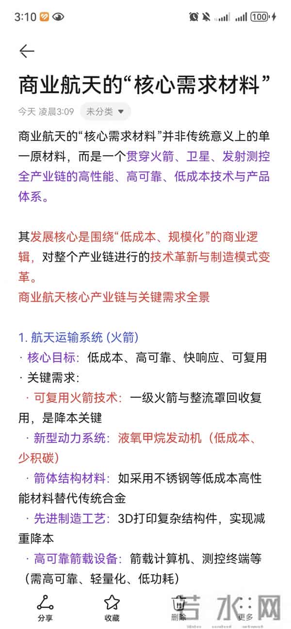 商业航天的“核心需求材料”