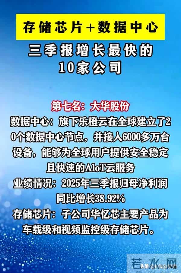同时涉足存储芯片＋数据中心的10大两栖龙头，三季度业绩全部大涨