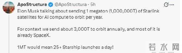 马斯克谈每年发射100万吨AI卫星