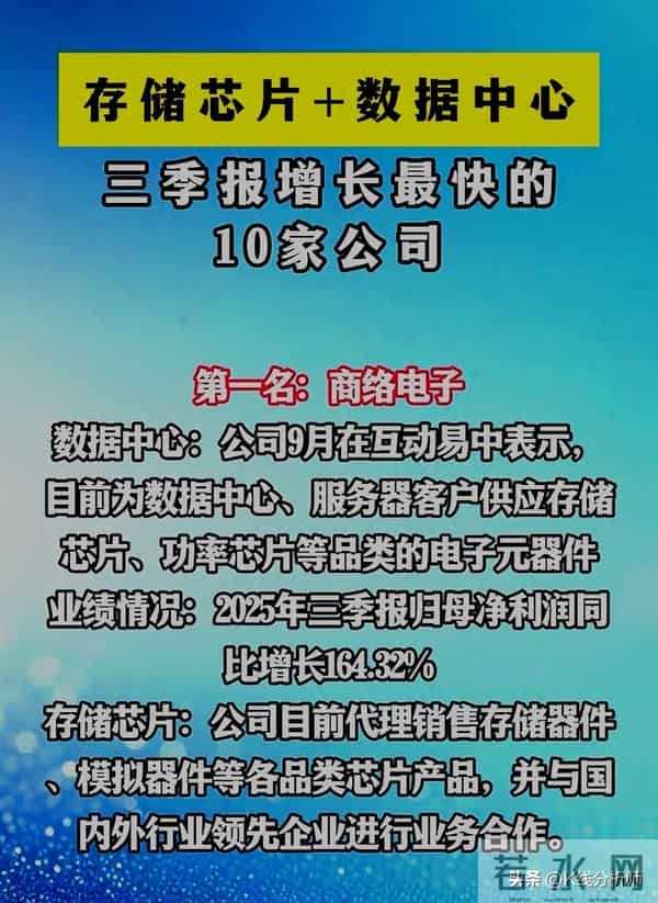 同时涉足存储芯片＋数据中心的10大两栖龙头，三季度业绩全部大涨