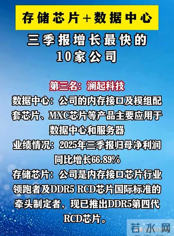 同时涉足存储芯片＋数据中心的10大两栖龙头，三季度业绩全部大涨