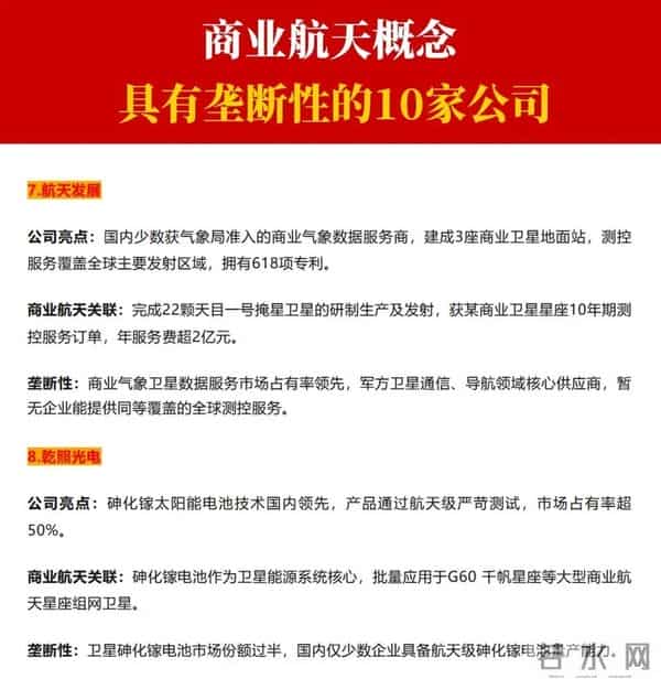 商业航天概念,这10家公司手握“垄断性”技术