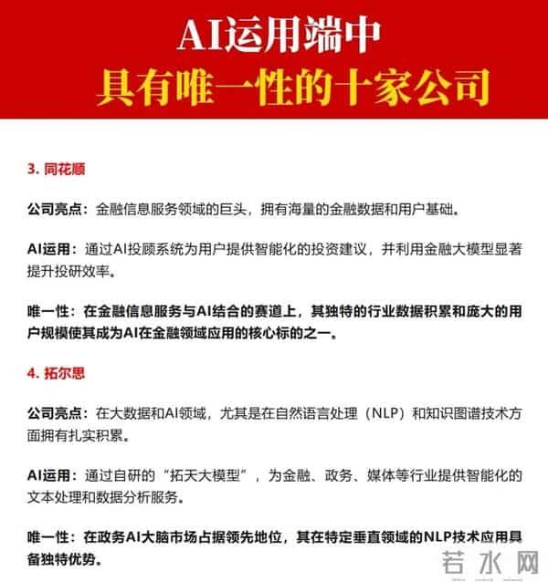 AI应用概念，这10家公司“唯一性”最强（附名单）