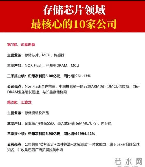 存储芯片领域:最核心十家公司
