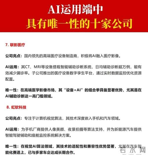AI应用概念，这10家公司“唯一性”最强（附名单）