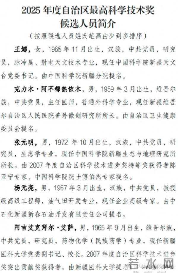 2025新疆最高科技奖候选人及科技奖候选成果提名公示
