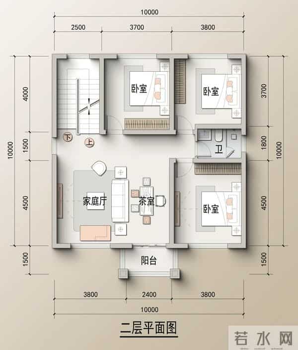 占地10X10米,乡村自建房两种布局。