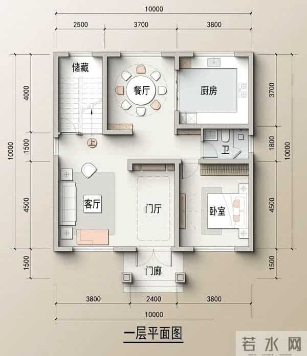 占地10X10米,乡村自建房两种布局。