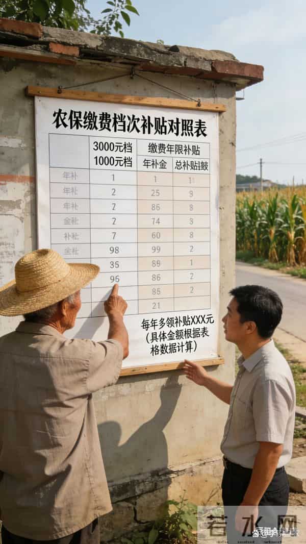 村头社保算账表：农保缴 3000 元档比 1000 元档，每年多领多少补贴？咱村老乡算清楚