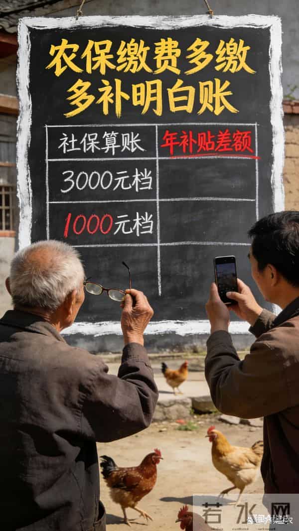 村头社保算账表：农保缴 3000 元档比 1000 元档，每年多领多少补贴？咱村老乡算清楚