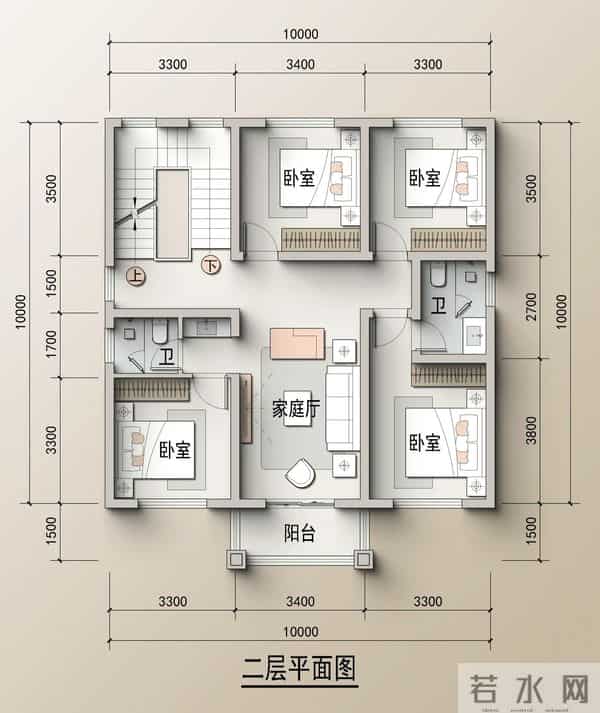 占地10X10米,乡村自建房两种布局。
