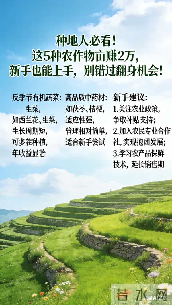 种地人必看！这5种农作物亩赚2万，新手也能上，别错过机会！