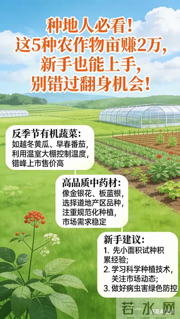 种地人必看！这5种农作物亩赚2万，新手也能上，别错过机会！