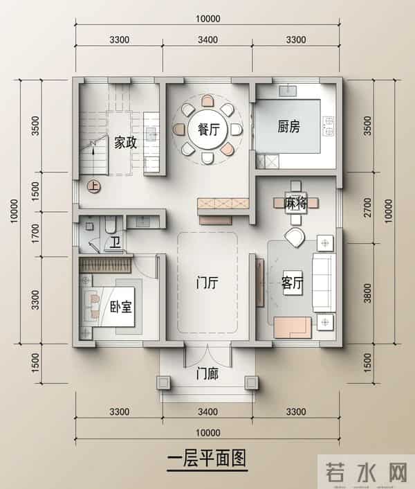 占地10X10米,乡村自建房两种布局。